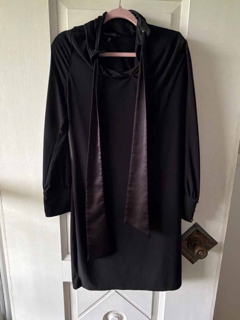 White House Black Market Black Long-Sleeve Tie-Detail Dress